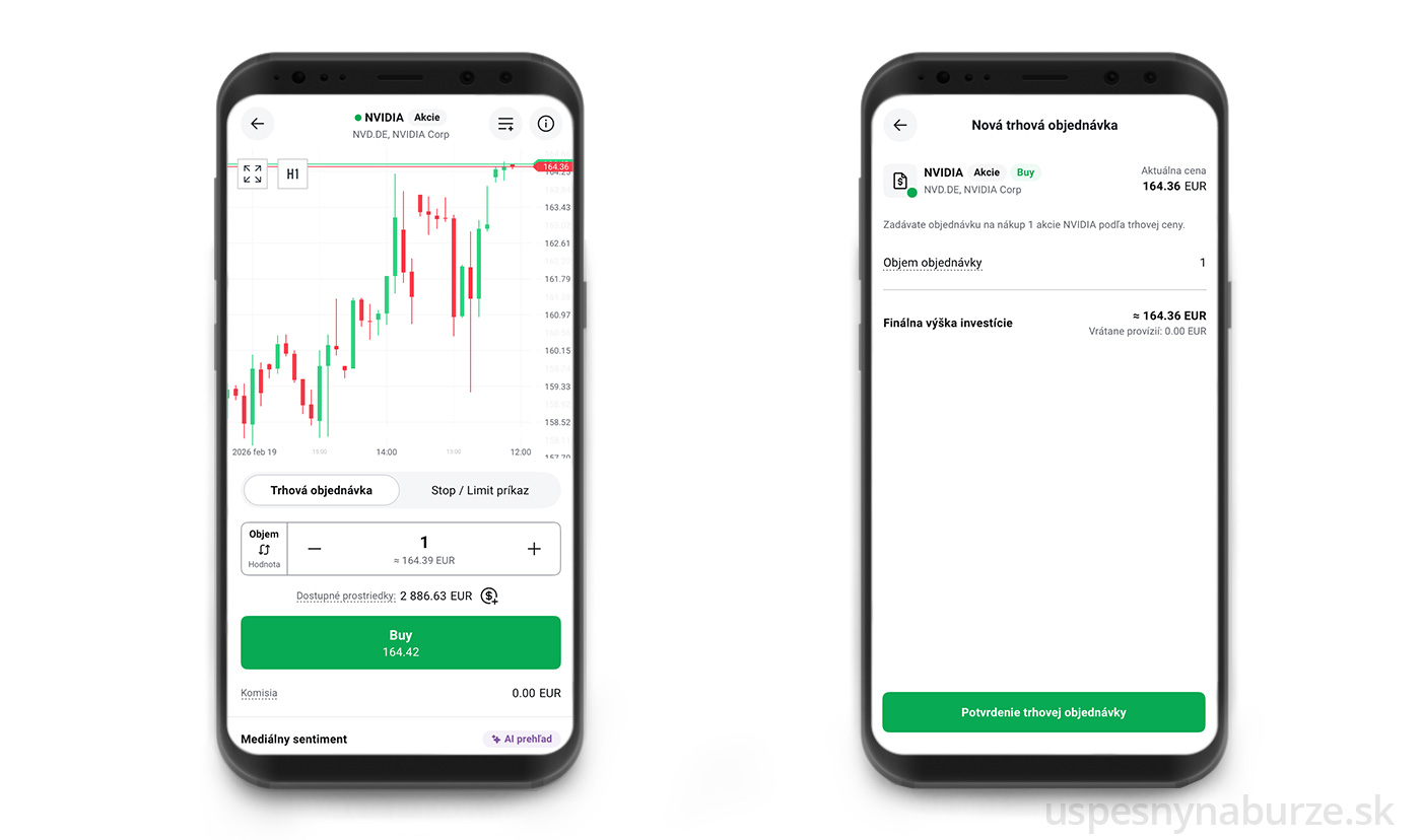Ukážka zadania obchodu v aplikácii XTB